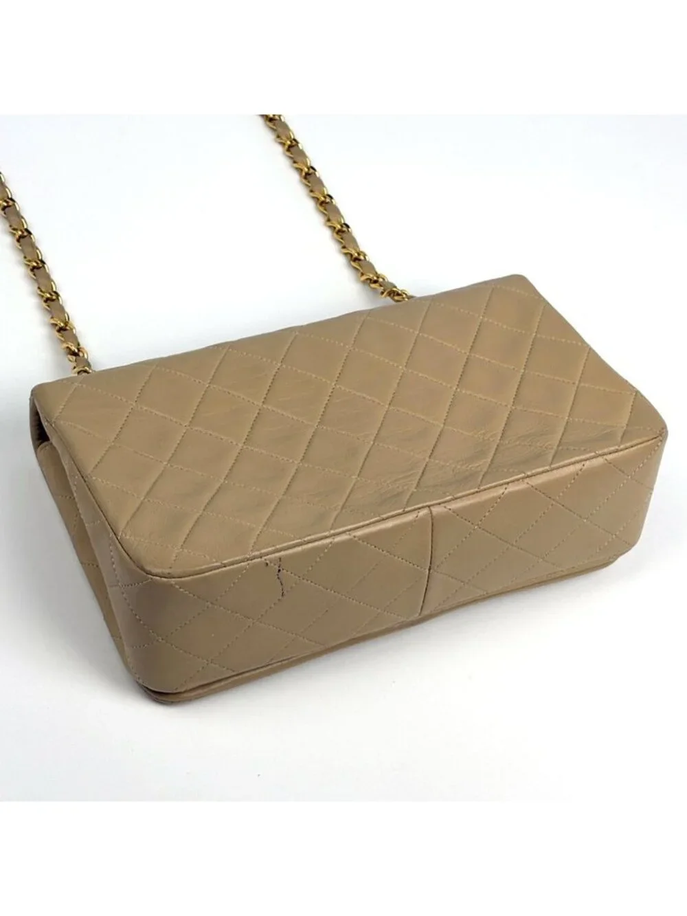 Chanel Quilted Shoulder Bag CC Logo Single Flap Leather Beige
